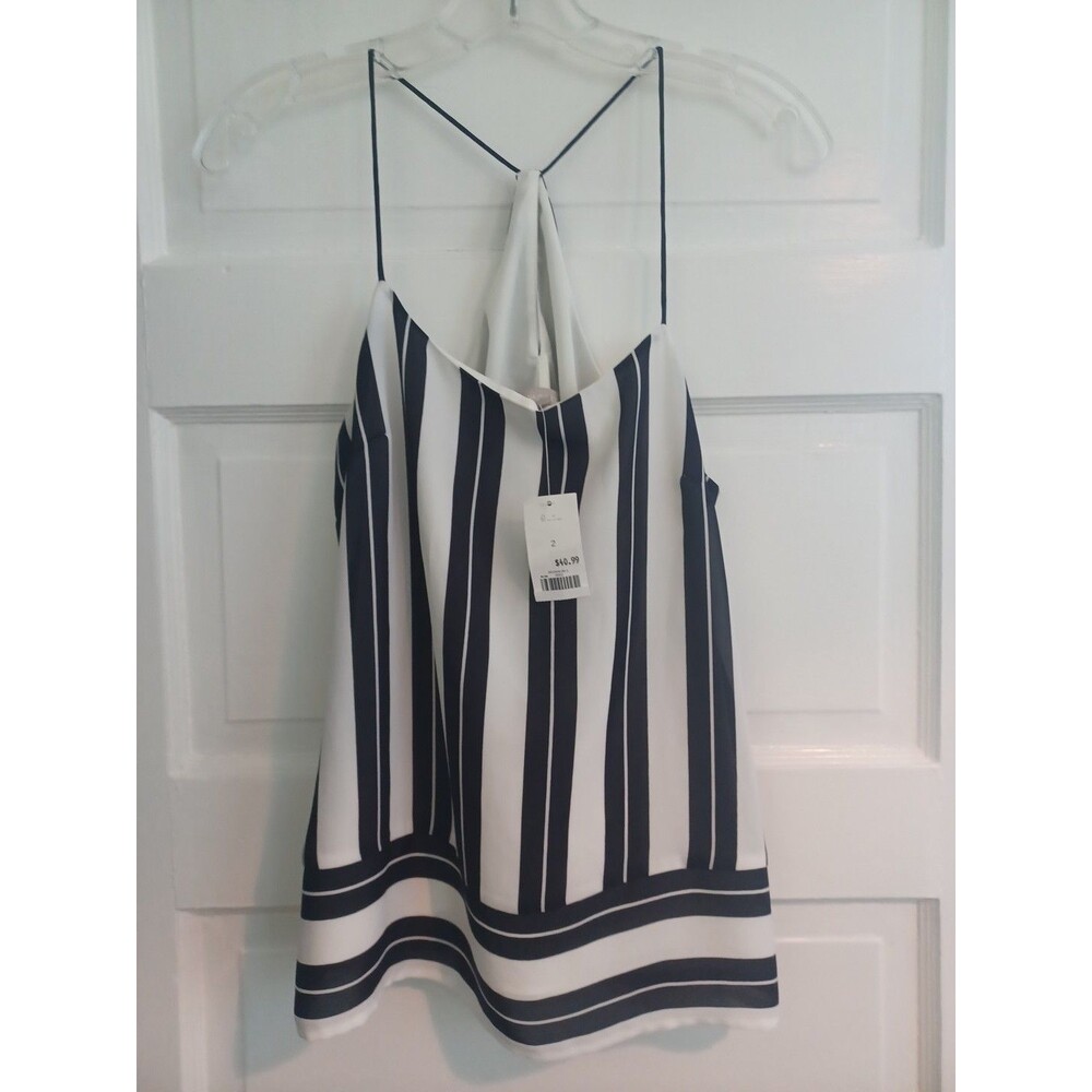 Banana Republic new black white striped racerback tank blouse 2 strappy modern
